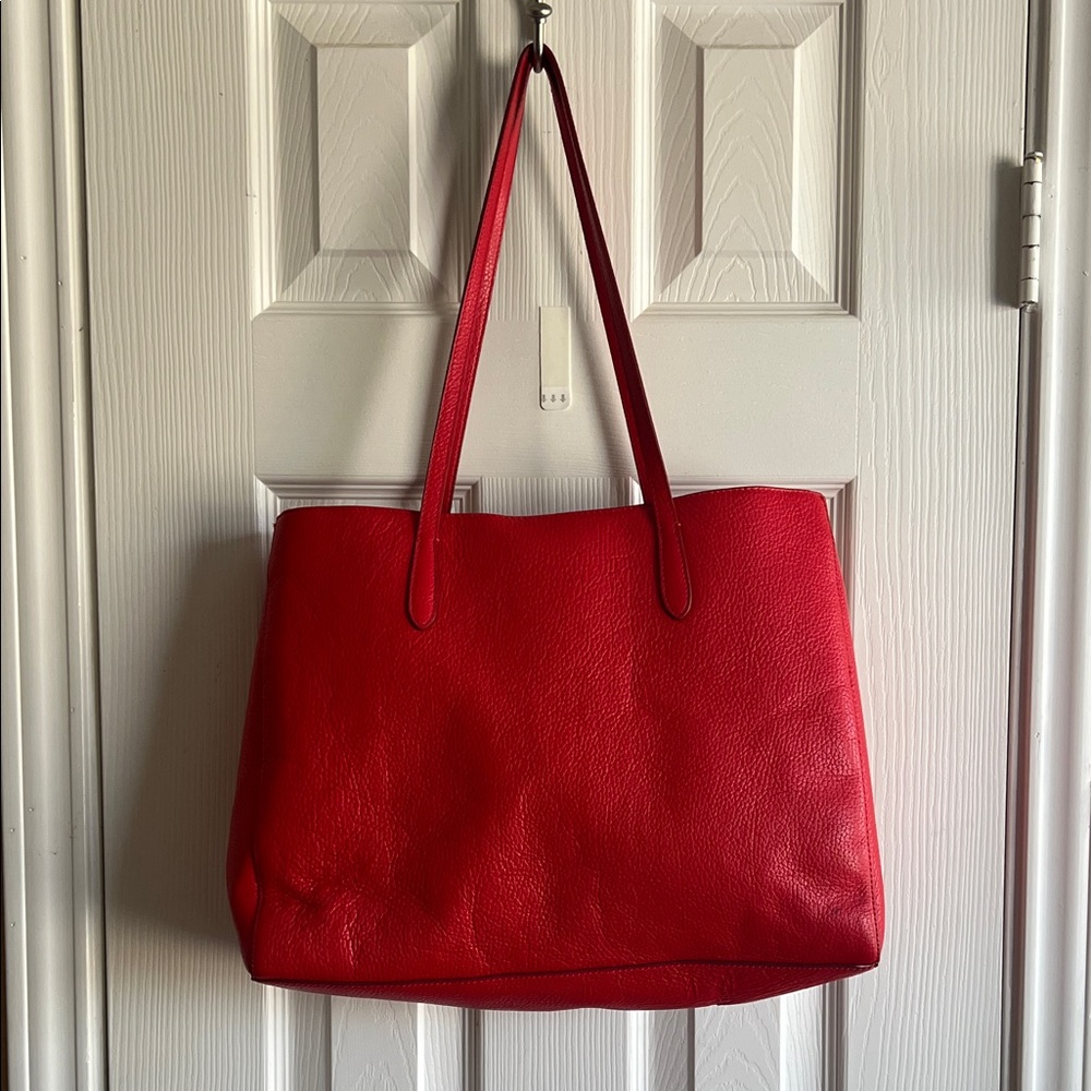 Banana Republic Vibrant Red Leather Tote Bag